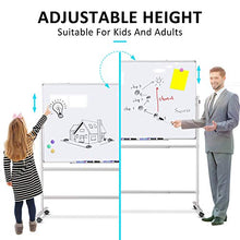 Load image into Gallery viewer, Magnetic Mobile Whiteboard - 36x24" Adjustable Height and 360° Reversible Double-Sided Dry Erase Board Aluminum Frame - White Board with Stand, 4 Markers &amp; Magnets
