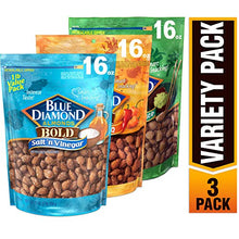 Load image into Gallery viewer, Blue Diamond Almonds Bold Favorites Variety Pack - Salt 'n Vinegar, Habanero BBQ, &amp; Wasabi &amp; Soy Sauce, Bold Variety Pack, 16 Ounce (Pack of 3)
