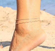 Load image into Gallery viewer, Layered Paperclip Chain Anklet 14K Gold Plated Boho Beach Abkle Bracelet for Women
