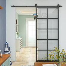 Load image into Gallery viewer, JUBEST DIY Glass Sliding Barn Door, 36in x 84in Modern French Door, Sturdy Clear Tempered Glass Aluminum Frame Sliding Closet Kitchen Door, Pocket Interior Door, Pre-Drilled Holes Easy Assembly
