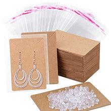 Load image into Gallery viewer, Earring Cards, Anezus 100 Pcs Earring Display Cards Earring Holder Cards with 200 Earring Backs and 100 Self- Sealing Bags for Earrings Necklace Jewelry Display, Kraft Color 3.5x2.4 Inches
