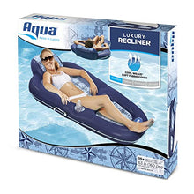 Load image into Gallery viewer, Aqua Luxury Water Lounge, X-Large, Inflatable Pool Float with Headrest, Backrest &amp; Footrest, Navy/Light Blue
