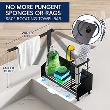 Load image into Gallery viewer, Sink Caddy Sponge Holder for Kitchen Sink - Countertop Kitchen Sink Organizer with Drain Pan, Rotating Dishcloth Holder, Configurable Scrub Brush Basket, Hold Scrubber Soap, Rustproof Stainless Steel
