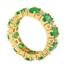 Load image into Gallery viewer, 5.71 Carat Natural Green Emerald and Diamond (F-G Color, VS1-VS2 Clarity) 14K Yellow Gold Eternity Ring for Women Exclusively Handcrafted in USA
