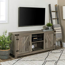 Load image into Gallery viewer, Walker Edison Furniture Company Farmhouse Barn Wood Universal Stand for TV's up to 64" Flat Screen Living Room Storage Cabinet Doors and Shelves Entertainment Center, 58 Inch, Grey Wash
