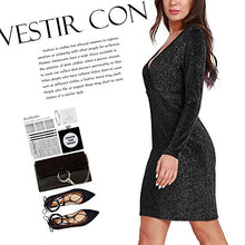 Load image into Gallery viewer, BONFASH Women's Sexy Sequin Dress Deep V Neck Long Sleeve Bodycon Stretchy Mini Evening Dress Black
