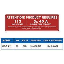Load image into Gallery viewer, EcoSmart ECO 27 Electric Tankless Water Heater, 27 KW at 240 Volts, 112.5 Amps with Patented Self Modulating Technology,White
