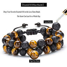 Load image into Gallery viewer, Hamoery 8mm Lava Rock Bead Anxiety Bracelet for Men Women Double Braided Rope Essential Oil Diffuser Bracelet(Lava Tiger Eye)
