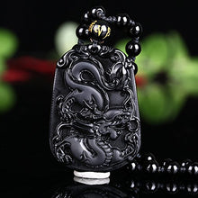 Load image into Gallery viewer, Pure Natural Zodiac Necklace Pendant Made of Obsidian Gemstone Horoscope Animal Sign Amulet (Dragon，Lucky)
