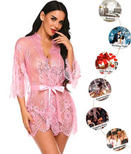 Load image into Gallery viewer, Avidlove Women's Plus Size Lingerie Lace Kimono Robe Babydoll Chemise Sleepwear (4XL, Pink)

