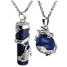 Load image into Gallery viewer, Jovivi 2pc Dragon Wrapped Dyed Lapis Lazuli Round Ball Cylinder Gemstone Healing Crystal Pendant Necklace Set
