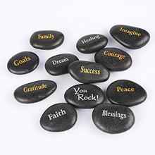 Load image into Gallery viewer, RockImpact 50PCS Engraved Black Stones Different Words Inspirational Extra-Large Black Pebbles Bulk Faith Pocket Word Stones Therapy Healing Prayer Stones Encouragement Rocks Wholesale, 3"-3 ½"ea
