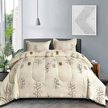 Load image into Gallery viewer, NANKO Queen Comforter Set 3pc 88 x 90 inch, Beige Floral Flower Pattern Printed Soft Microfiber Bedding - All Season Quilted Comforter with 2 Pillowshams - Farmhouse Bed Set for Women Men Yellow Leaf
