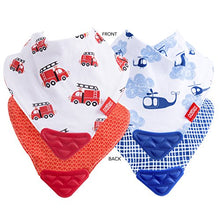Load image into Gallery viewer, Nuby Reversible 2 Piece Teething Bib, Fire Engine, Blue Helicopter, 3 mo+
