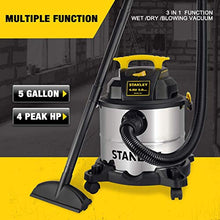 Load image into Gallery viewer, Stanley 5 Gallon Wet Dry Vacuum, 4 Peak HP Stainless Steel 3 in 1 Shop Vac Blower with Powerful Suction, Multifunctional Shop Vacuum W/ 4 Horsepower Motor for Job Site,Garage,Basement,Van,Workshop
