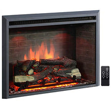 Load image into Gallery viewer, PuraFlame 33 Inches Western Electric Fireplace Insert Heater with Fire Crackling Sound, Remote Control, 750/1500W, Black
