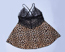 Load image into Gallery viewer, XAKALAKA Women Plus Size Lingerie Lace V Neck Babydoll Strap Chemise Sleepwear Nightie Leopard 2X
