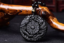 Load image into Gallery viewer, c1lint7785631 Pure Natural Obsidian Pendant Necklace Obsidian Crystal Pendant Necklace Pattern with Extend Bead Chain for Men or Women (Dragon Phoenix Gossip)
