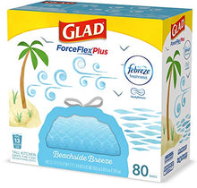 Load image into Gallery viewer, Glad ForceFlexPlus Tall Kitchen Drawstring Trash Bags - 13 Gallon Trash Bag, Febreze Beachside Breeze - 80 Count (Package May Vary)
