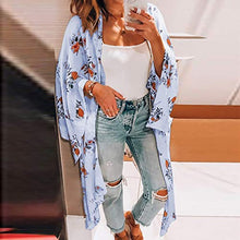 Load image into Gallery viewer, Women's Floral Kimono Cardigan Summer Tops Loose Beachwear Swimsuit Long Cover ups Blouse Blue
