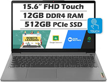 Load image into Gallery viewer, Lenovo IdeaPad Touchscreen Laptop (Newest Model), 15.6” Full HD Display, Intel Quad-Core i5-1135G7, 12GB RAM, 512GB SSD, Backlit Keyboard, Fingerprint Reader, Windows 11 Home in S Mode, Grey
