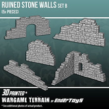 Load image into Gallery viewer, Ruined Stone Walls Set B, Terrain Scenery for Tabletop 28mm Miniatures Wargame, 3D Printed and Paintable, EnderToys
