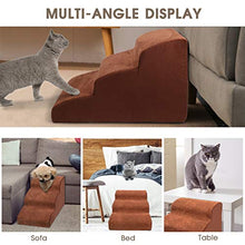 Load image into Gallery viewer, Topmart 3 Tiers Foam Dog Ramps/Steps,Non-Slip Dog Steps,Extra Wide Deep Dog Stairs,High Density Foam Pet Stairs/Ladder,Best for Older Dogs,Cats,Small Pets,with 1 Dog Rope Toy,Color Brown

