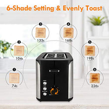 Load image into Gallery viewer, Toaster 2 Slice, Stainless Steel Bread Toaster, Extra Wide Slot Toaster with Bagel Gluten-Free Cancel Function 6-Shade Setting, Black
