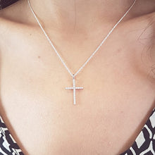 Load image into Gallery viewer, 0.30 Carat (ctw) Round White Diamond Ladies Cross Pendant 1/3 CT (Silver Chain Included), 14K White Gold
