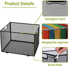 Load image into Gallery viewer, Mesh Hanging File Folder Box Organizer, Meshist Office Metal File Foldable Storage Crate,Letter Size, Black.
