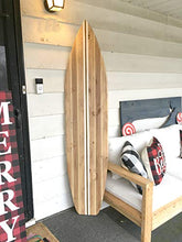 Load image into Gallery viewer, Large 6 foot wood Surfboard Wall Art Light Vintage stained style with stripes
