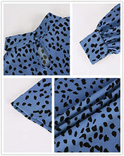 Load image into Gallery viewer, Valphsio Women Leopard Print Blouse Shirts Stand Collar Long Sleeves Vintage Casual Tops Blue
