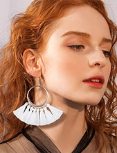 Load image into Gallery viewer, CASSIECA 12 Pairs Statement Tassel Hoop Earrings Bohemian Fan Dangle Hook Tassel Earrings Set Drop Ear Jewelry Set for Women
