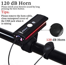 Load image into Gallery viewer, Yosky USB Rechargeable Bike Light Front with Horn &amp; Free Back Light, Waterproof LED Bicycle Flashlight Rear Light Accessories Set Compatible with Mountain Kids Street Bikes for Men Women
