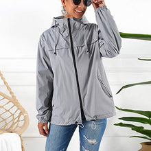 Load image into Gallery viewer, Rain Jackets for Women Zipper Hooded Raincoats Fall Hoodie Jacket Solid Long Sleeve Waterproof Windproof Outdoor Coat Memela Gray
