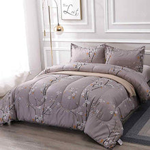 Load image into Gallery viewer, NANKO Queen Comforter Set 3pc 88 x 90 inch, Gray Pastel Floral Print Soft Microfiber Bedding - All Season Quilted Comforter with 2 Pillowshams - Farmhouse Bed Set for Women Men
