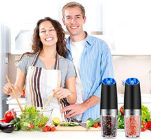 Load image into Gallery viewer, Gravity Electric Salt and Pepper Grinder Set, Automatic Pepper and Salt Mill Grinder Battery-Operated with Adjustable Coarseness, LED Light, One Hand Operated By Rongyuxuan
