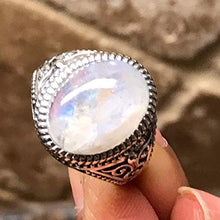Load image into Gallery viewer, Natural Rainbow Moonstone 925 Sterling Silver Men's Ring Size 8, 9, 9.75, 10, 11, 12, 13

