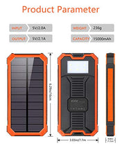 Load image into Gallery viewer, Portable Charger Power Bank 15000mAh, Elzle Solar Charger, Solar Power Bank Battery Pack, High-Speed Charging Solar Phone Charger for iPhone, Samsung and More. (Orange)
