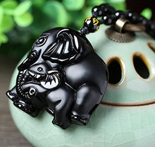 Load image into Gallery viewer, Handmade natural obsidian auspicious wealthy mother elephant jade pendant necklace

