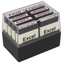 Load image into Gallery viewer, ExcelMark Mini Office Message Rubber Stamp Set - Red Ink - Storage Tray Included
