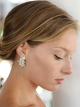 Load image into Gallery viewer, Mariell Shimmery Marquis Cluster Cubic Zirconia Bridal or Special Occasion Earrings - 14K Gold Plated
