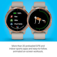 Load image into Gallery viewer, Garmin Venu, GPS Smartwatch with Bright Touchscreen Display, Features Music, Body Energy Monitoring, Animated Workouts, Pulse Ox Sensor and More, Rose Gold with Tan Band
