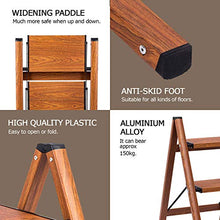 Load image into Gallery viewer, 3 Step Stool Ladder Woodgrain Shelf Aluminum Lightweight Folding with Anti-Slip and Wide Pedal for Home and Kitchen Space Saving
