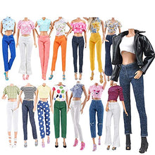 Load image into Gallery viewer, E-TING Lot 15 Items = 5 Sets Doll Clothes with 10 Pair Shoes Accessories for 11.5 Inch Girl Doll Outfits Random Style(Leather Jacket + Casual Wear)
