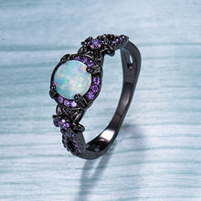 Load image into Gallery viewer, OPALTOP Black Gun Plated 6.5MM Round White Opal Created Amethyst Ring Band (9)

