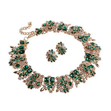 Load image into Gallery viewer, Green Statement Necklace and Earrings Set with Rhinestone for Women Costume Prom Party Big Chunky Jewelry Sets
