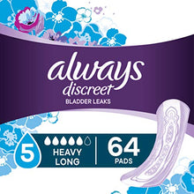 Load image into Gallery viewer, Always Discreet Incontinence Pads for Women, Heavy Absorbency, Long Length, 64 Count
