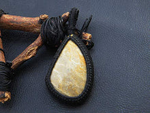 Load image into Gallery viewer, Bumble Bee Jasper cabochon Macrame Pendant, Boho Pendant, Macrame Jewelry, Gemstone Pendant, Handmade Macrame Pendant LA-8654
