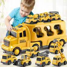 Load image into Gallery viewer, TEMI Construction Truck Toys Cars for Toddlers 3-5 - 7-in-1 Friction Power Vehicle Toy for 3 4 5 6 Year Old Boys, Carrier Transport Trucks for Kids 3-5 Years, Car Toys Set for Age 3-9 Boys &amp; Girls
